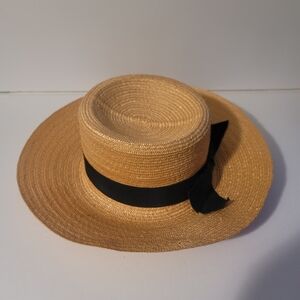 Vintage Jacki Straw/Panama Hat with Black Ribbon